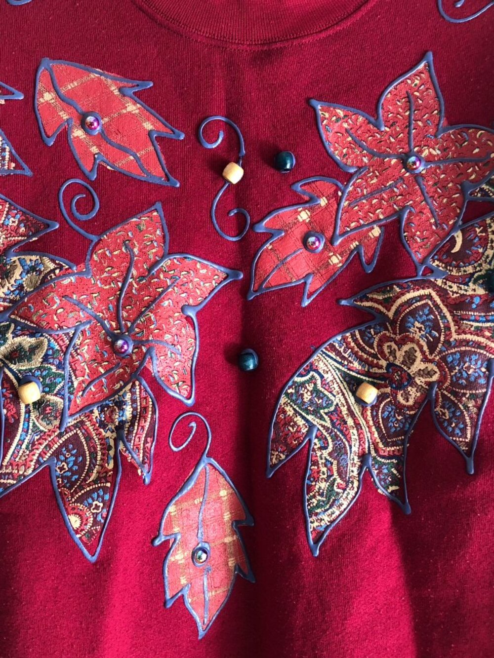 India Ink Vintage 90s Autumn Leaf Burgundy Sweatshirt Size OS - Picture 6 of 8